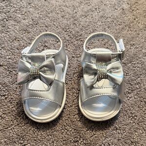Silver Kids Sandals with Bow
